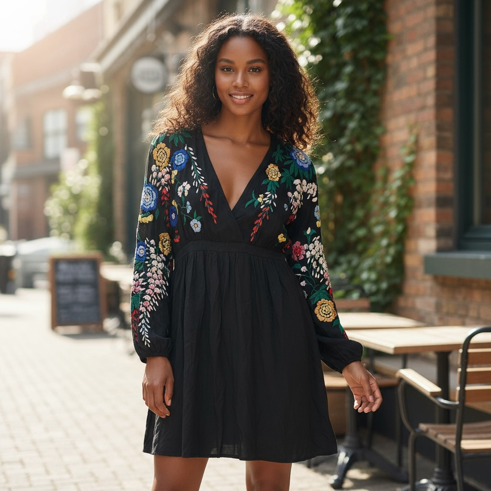 ASOS Black Multicolor Floral Embroidered Mini Dress 10